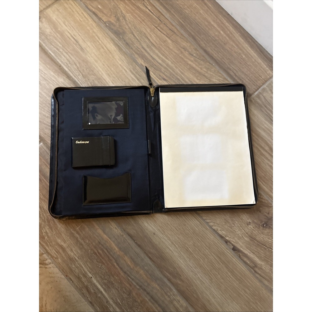 Vintage Black Leather Trim Lg Gold Zipper Portfolio Notepad Planner Portuguese?